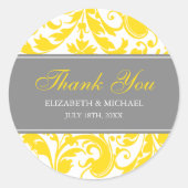 黄色と灰色のダマスクの渦巻結婚き旋回の感謝 ラウンドシール (正面)
