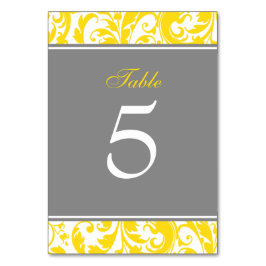 黄色と灰色のダマスクの渦巻結婚き テーブルナンバー