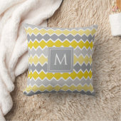 黄色と灰色のパターンのモノグラム クッション (ブランケット)