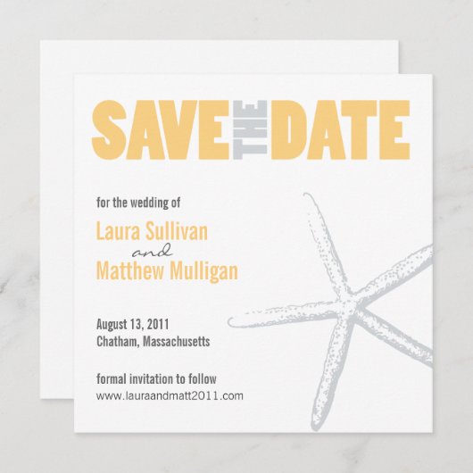 黄色と灰色のヒトデの結婚式の日付を保存 セーブザデート (正面/裏面)