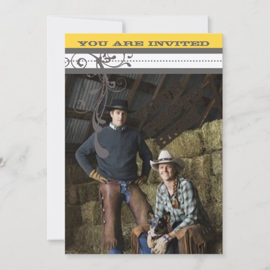 黄色と灰色のファンキー渦巻き結婚式日付を保存 セーブザデート (正面)