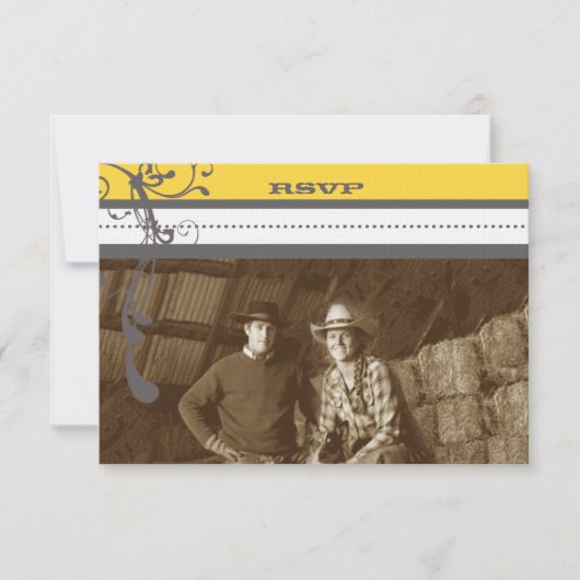 黄色と灰色のファンキー渦巻き結婚式日付を保存 招待状 (正面)