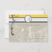 黄色と灰色のファンキー渦巻き結婚式日付を保存 招待状 (裏面)