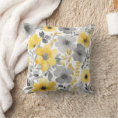 黄色と灰色のフローラデザイン水色 クッション (ブランケット)