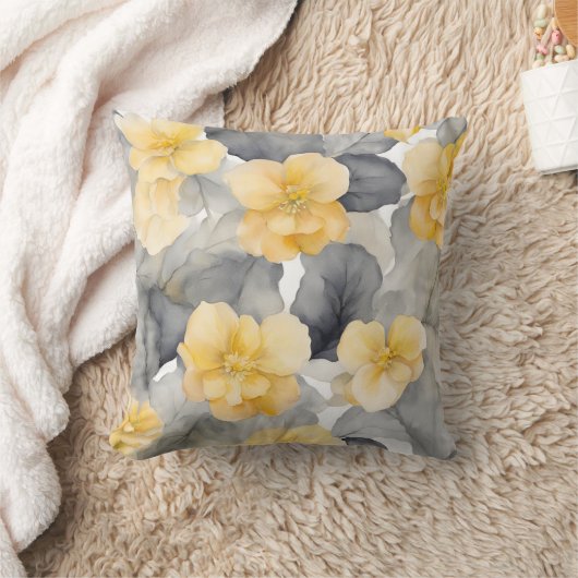 黄色と灰色のベゴニアフラワーアート クッション (ブランケット)