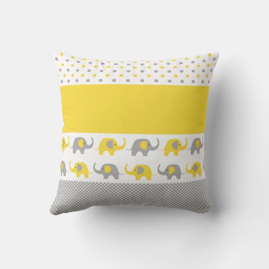 黄色と灰色のミニ象の枕 クッション (裏面)
