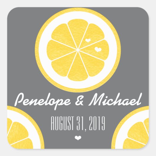 黄色と灰色のレモンハート結婚種子 スクエアシール (正面)