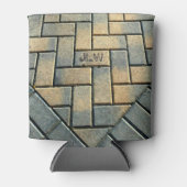 黄色と灰色のレンガのパターン(イニシャル付) 缶クーラー (正面)