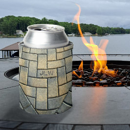 黄色と灰色のレンガのパターン(イニシャル付) 缶クーラー