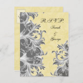 黄色と灰色のヴィンテージの結婚花色 インビテーションポストカード (正面/裏面)