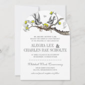 黄色と灰色のヴィンテージ鳥の結婚式の招待 招待状 (正面)