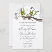 黄色と灰色のヴィンテージ鳥の結婚式の招待 招待状 (正面)