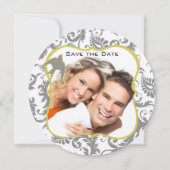 黄色と灰色のヴィンテージ鳥ダマスク 招待状 (正面)