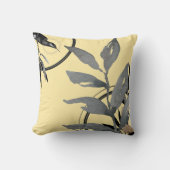 黄色と灰色の抽象芸術水の色葉の クッション (正面)