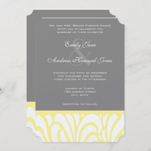 黄色と灰色の旋回パターン結婚式招待状 招待状 (正面/裏面)