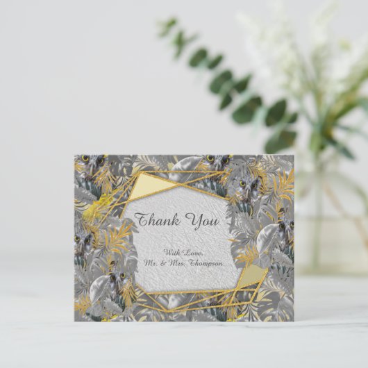 黄色と灰色の植物のおもしろいで表葉現する ポストカード (スタンド正面)