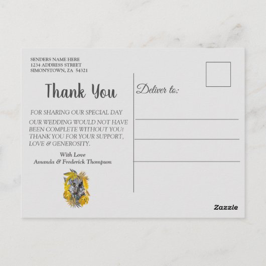 黄色と灰色の植物のおもしろいで表葉現する ポストカード (裏面)