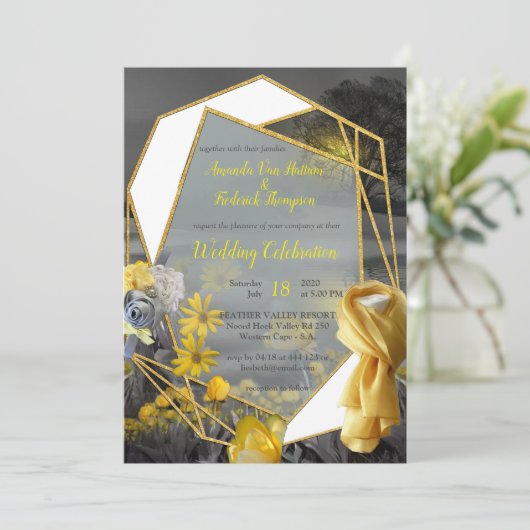 黄色と灰色の植物のおもしろいで表葉現する 招待状 (スタンド正面)