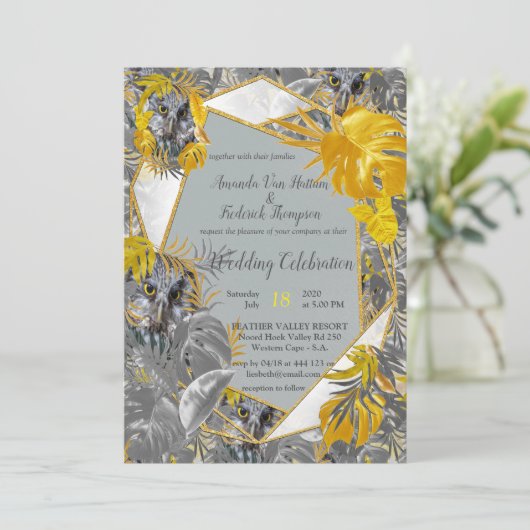 黄色と灰色の植物のおもしろいで表葉現する 招待状 (スタンド正面)