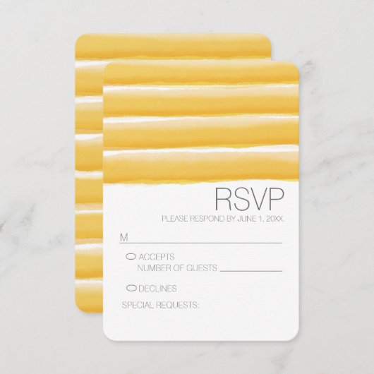 黄色と灰色の水の色のストライプ結婚式RSVP 出欠カード (正面/裏面)