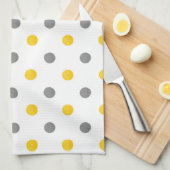 黄色と灰色の水カラー水玉模様 キッチンタオル (四つ折り)