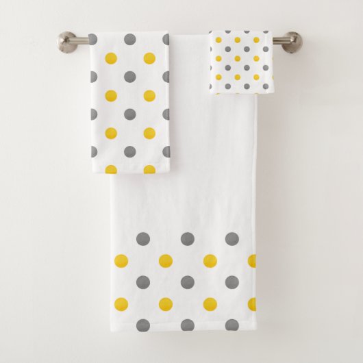 黄色と灰色の水カラー水玉模様 バスタオルセット (インサイチュ)