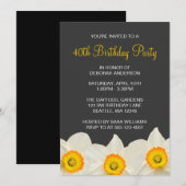 黄色と灰色の水仙の花の誕生日パーティー 招待状 (正面/裏面)