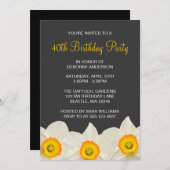 黄色と灰色の水仙（ひょう）の花の誕生パーティー 招待状 (正面/裏面)