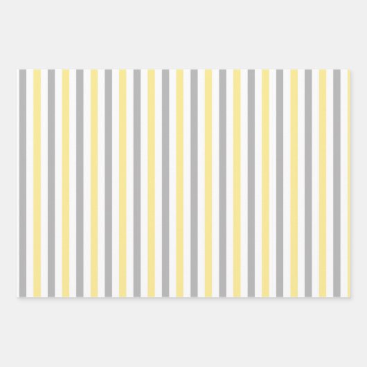 黄色と灰色の水玉模様とストライプかわいい明るい ラッピングペーパーシート (正面3)