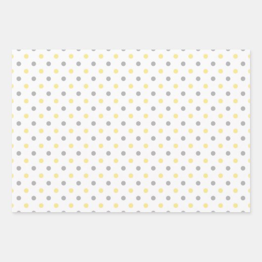 黄色と灰色の水玉模様とストライプかわいい明るい ラッピングペーパーシート (正面2)