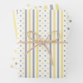 黄色と灰色の水玉模様とストライプかわいい明るい ラッピングペーパーシート (インサイチュ)