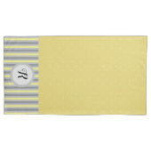 黄色と灰色の水玉模様とストライプモノグラムの 枕カバー (正面左)