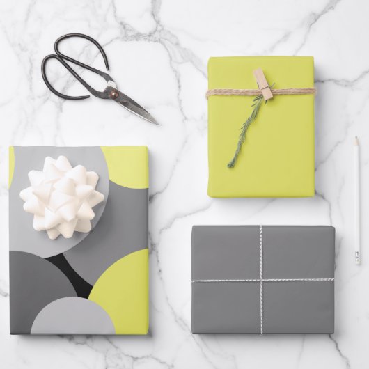 黄色と灰色の水玉模様 ラッピングペーパーシート (正面)