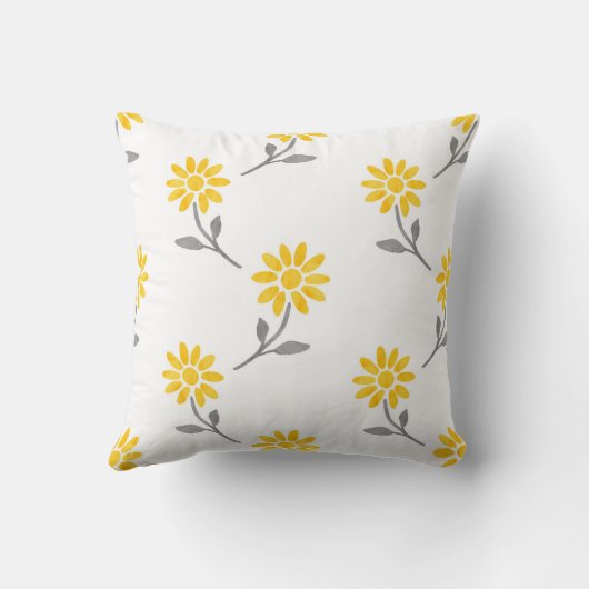 黄色と灰色の水色のデイジーパターン クッション (裏面)