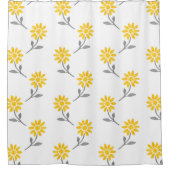 黄色と灰色の水色のデイジーパターン シャワーカーテン (正面)
