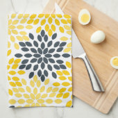 黄色と灰色の炭のモダンフローラ キッチンタオル (四つ折り)