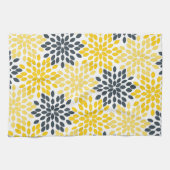 黄色と灰色の炭のモダンフローラ キッチンタオル (横)