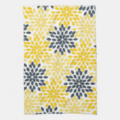 黄色と灰色の炭のモダンフローラ キッチンタオル (縦)