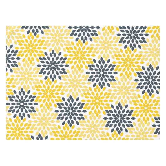 黄色と灰色の炭のモダンフローラ テーブルクロス (正面(横))