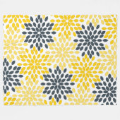 黄色と灰色の炭のモダンフローラ フリースブランケット (正面(横))