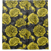 黄色と灰色の牡丹の庭 シャワーカーテン (正面)