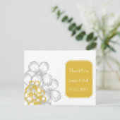 黄色と灰色の花柄の結婚式 お礼のカード ポストカード (スタンド正面)
