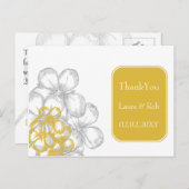 黄色と灰色の花柄の結婚式 お礼のカード ポストカード (正面/裏面)