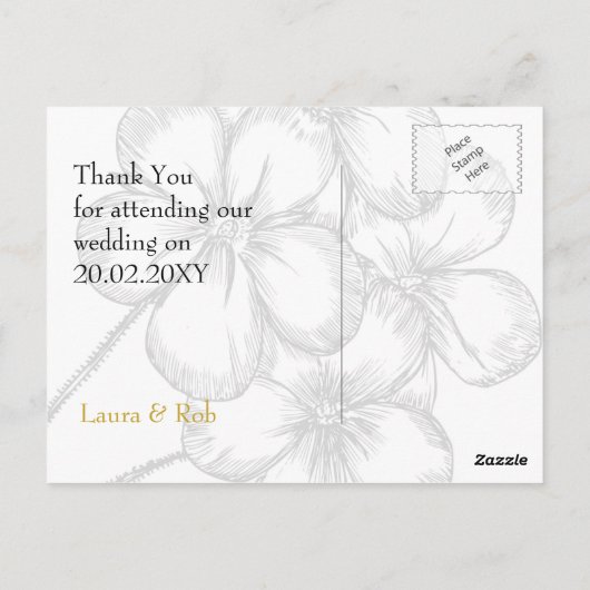 黄色と灰色の花柄の結婚式 お礼のカード ポストカード (裏面)