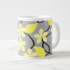 黄色と灰色の花。花の模様 ジャンボコーヒーマグカップ