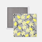 黄色と灰色の花。花の模様 マグネット (正面/裏面)