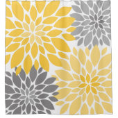 黄色と灰色の菊の花柄 シャワーカーテン (正面)