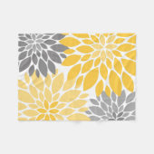 黄色と灰色の菊の花柄 フリースブランケット (正面(横))