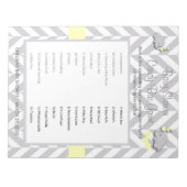 黄色と灰色の象の赤ちゃんシャワーキャンディーゲーム ノートパッド (正面)