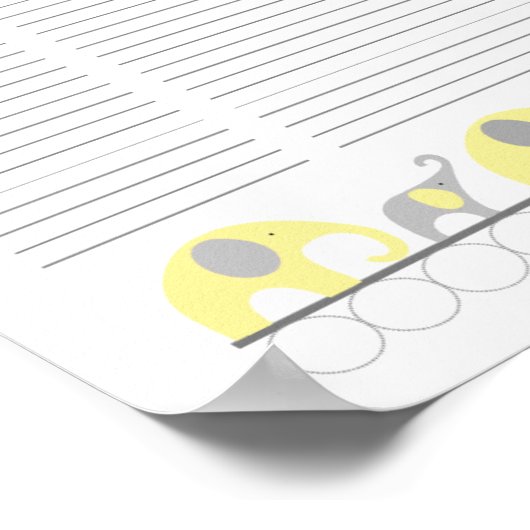 黄色と灰色の象の赤ちゃんシャワーギフトリスト ポスター (角)